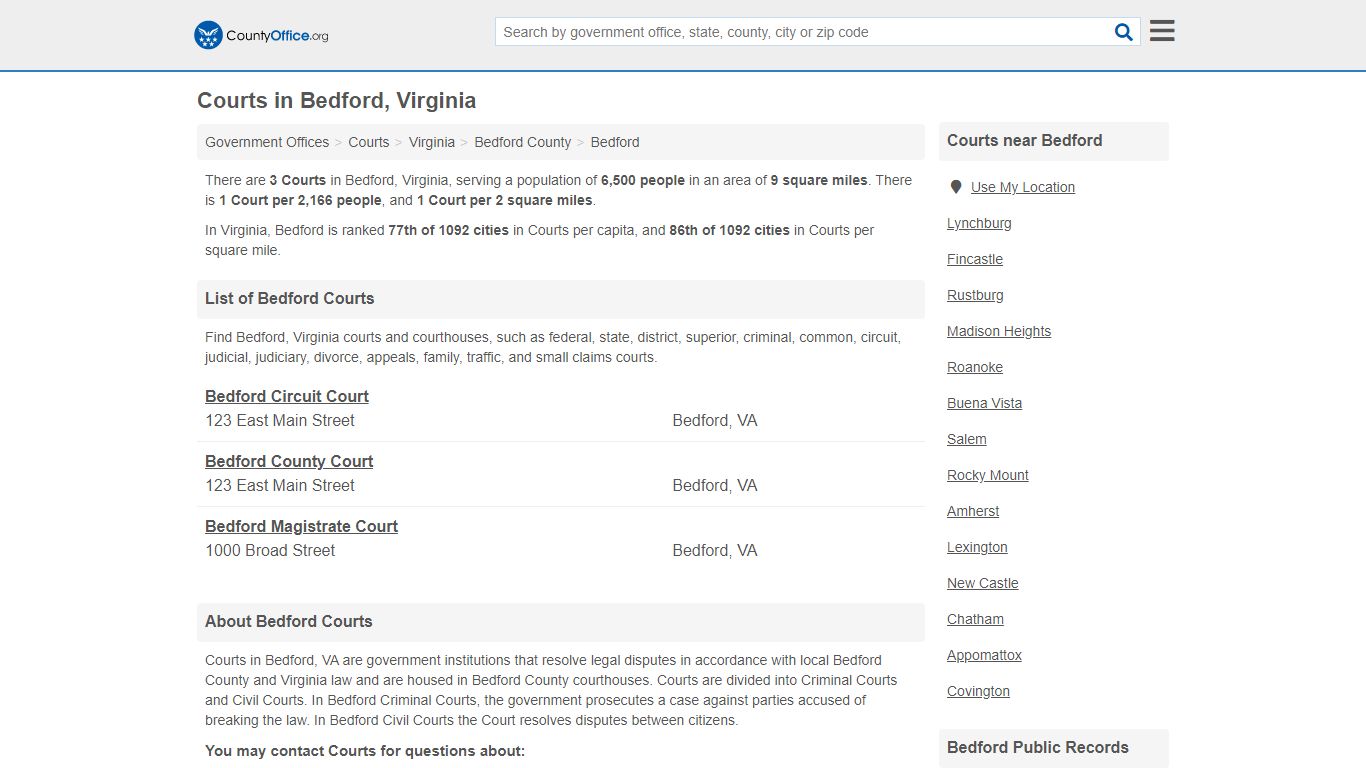 Courts - Bedford, VA (Court Records & Calendars) - County Office